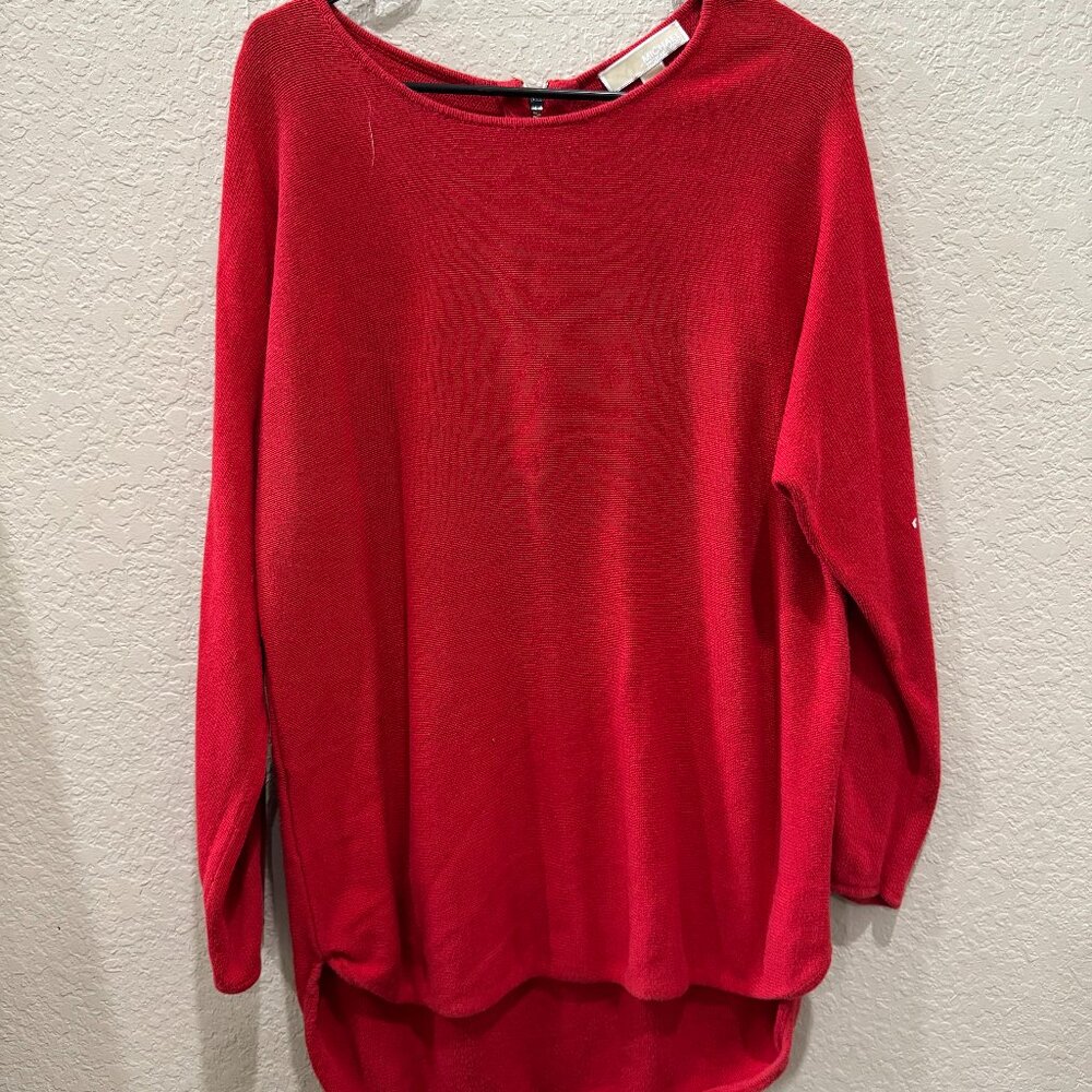 Michael Kors MMK Red Womens XLarge Sweater Zip Back High Low Hem